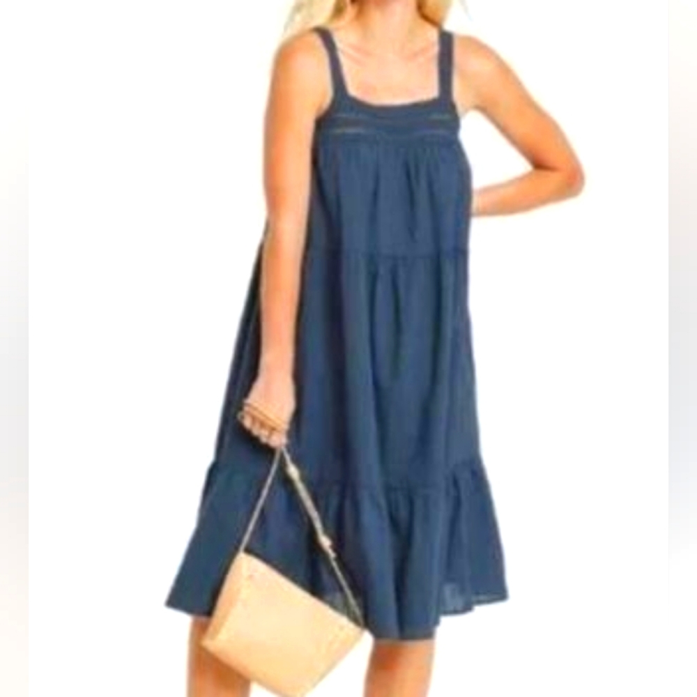 SALE❤️ Universal Threads Sleevless Crochet Trim Tiered Slate Blue Dress szSmall